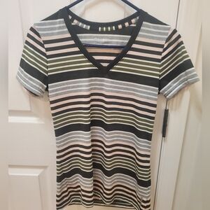 Reebok Blue Gray Fitted Ribbed Short Sleeve Blouse